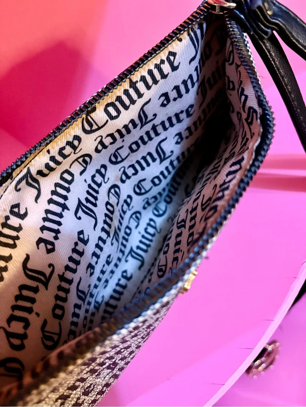 Juicy Couture Black & Cream Logo Pouch Wristlet